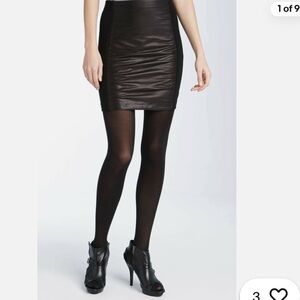 Theory Women's Irmena Black Leather Panel Black Pencil Straigt Skirt